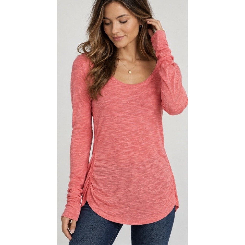 Hard Tail Forever Top Sz M Coral Pink 100% Rayon Slub Knit Long Sleeve Tunic USA